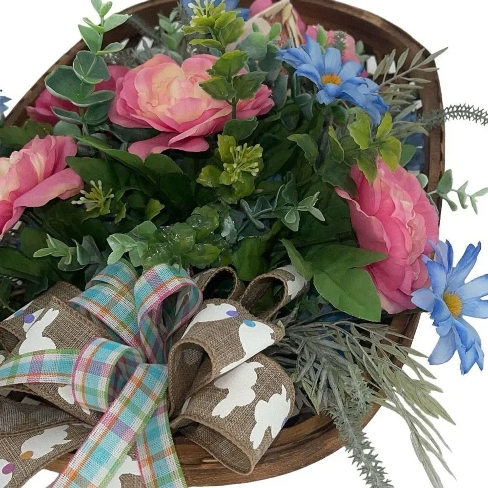 Floral Spring Easter Tobacco Basket Wall Door Decoration Handmade by Me New Pink